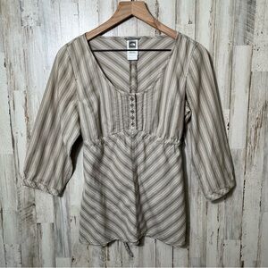 Vintage Y2K Babydoll Pin Stripe 3/4 Sleeve Top‎ Womens Size Medium